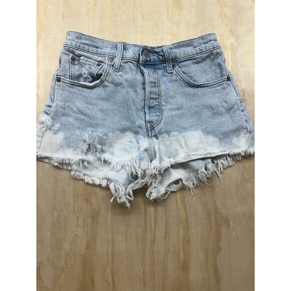 Levi's 501 Premium Denim High Rise Raw Hem Jean Shorts Bleach Frayed Bottom W27 - Picture 1 of 7